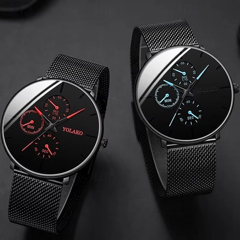 Fashion Men Business Watches Luxury Ultra Thin Steel Mesh Belt Quartz Men Wrist Watch Casual Leather Band Male Watch2