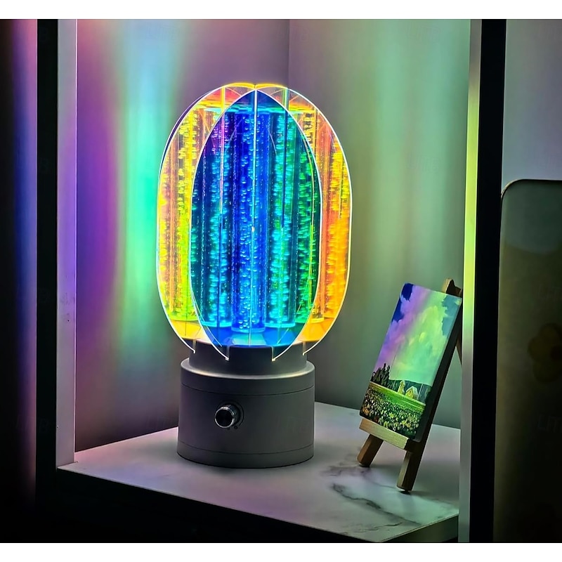 Cordless Rechargeable Table Lamp with Aurora Effect, Night Light for Bedroom with 360 Rotation, Battery Operated DeskLamp for Living Room, Small Lamp for Desk Workstation, Mood Lighting Mini Lamp