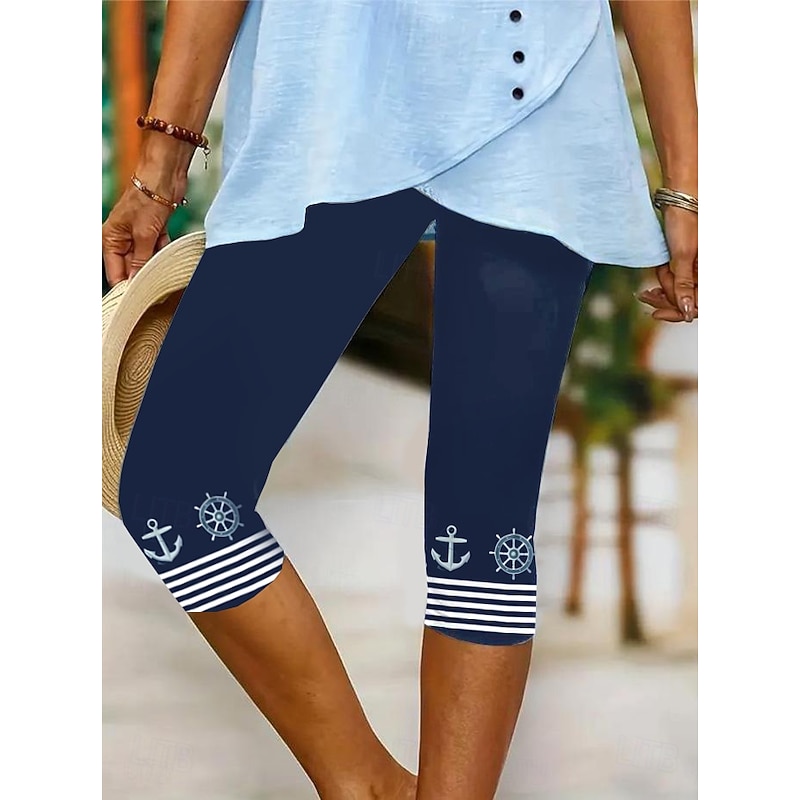 Women's Leggings Capri Pants High Elasticity Vacation Fashion coastal grandma style Full Length Mid Waist Graphic Stripe Ocean Printing Thermal Warm Breathable Soft Stretchy Outdoor Vacation Summer4