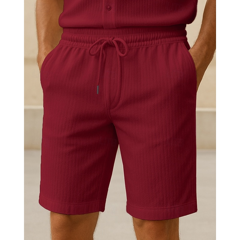 Men's Shorts Summer Shorts Casual Shorts Pocket Drawstring Elastic Waist Plain Comfort Breathable Short Outdoor Vacation Sport Casual Black Wine4