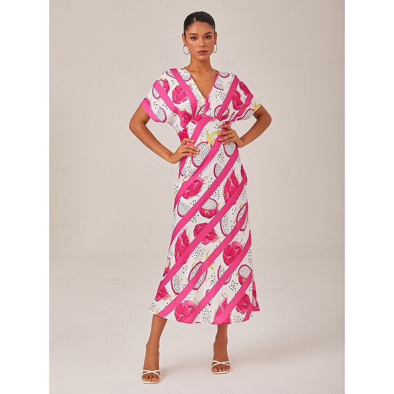 Dragon Fruit Striped Batwing Maxi Dress