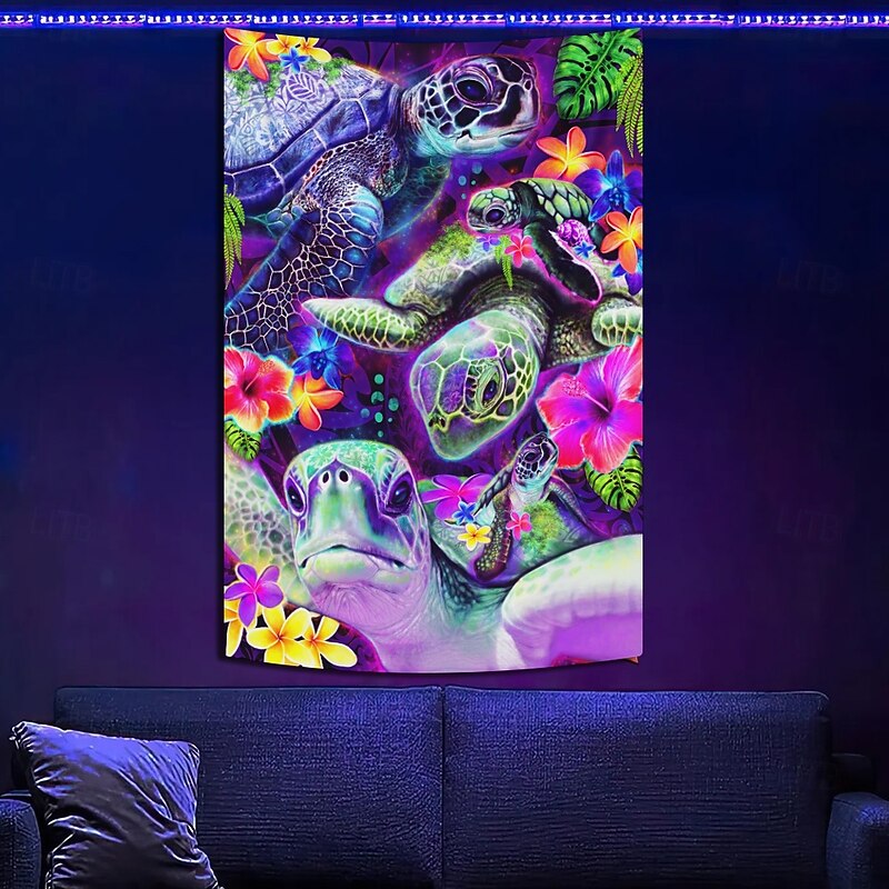 Sheena Pike Blacklight Tapestry Glow in the Dark Glow Party UV Reactive Trippy Misty Hanging Tapestry Wall Art Mural for Living Room Bedroom Day Dream Sea Turtles2