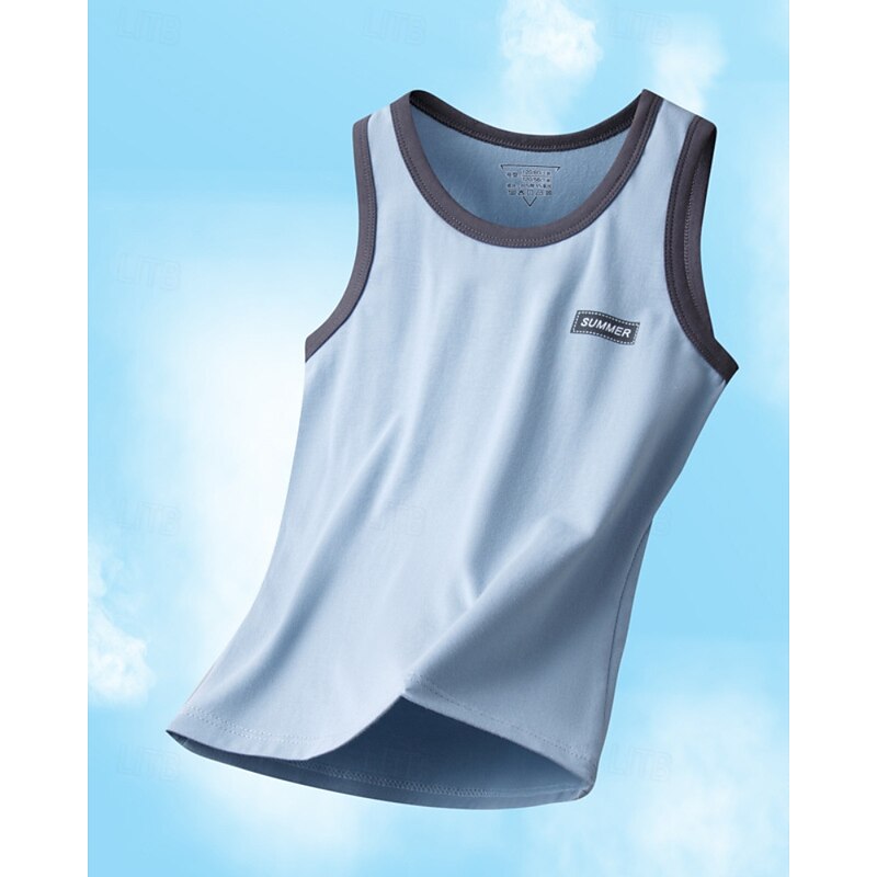 Kids Boys Tank Tee Color Block Sleeveless Children Top Going out Basic Summer White 4 years+3