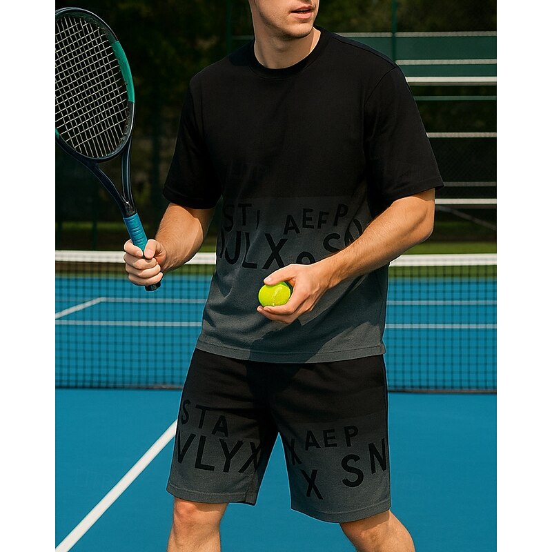 Men's Graphic Sports Set Shirts & Shorts Tennis Set Two-piece Suit Short Sleeves Sweat-Wicking Moisture Wicking Breathable Tennis Golf Pickleball Black White Blue Tennis Clothing4