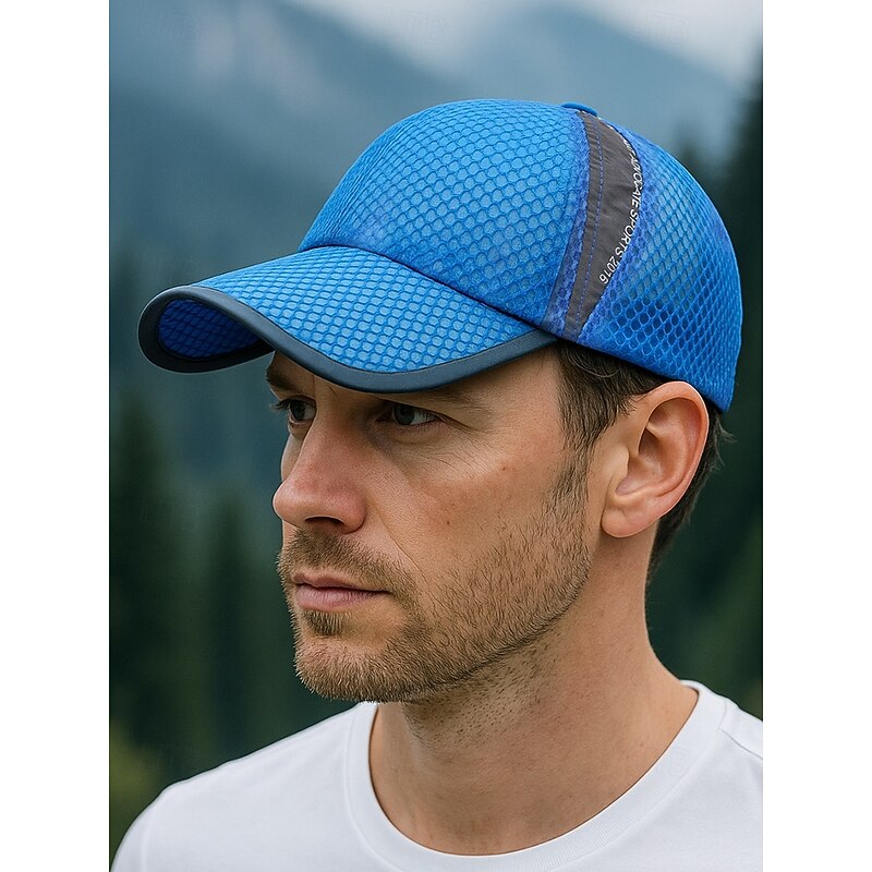 Men's Breathable Mesh Sports Baseball Cap – Lightweight Quick-Dry Outdoor Running Hat with Reflective Strip for Hiking, Jogging, Fishing and Summer Travel