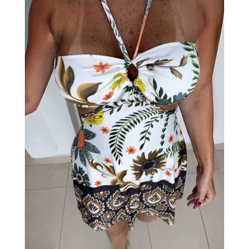 Women's Mini Dress Floral Dress Summer Dress Halter Neck Dress Print Dress Classic Modern Outdoor Vacation Holiday Regular Fit Flower Sleeveless Halter Neck White Yellow Wine Blue Summer2