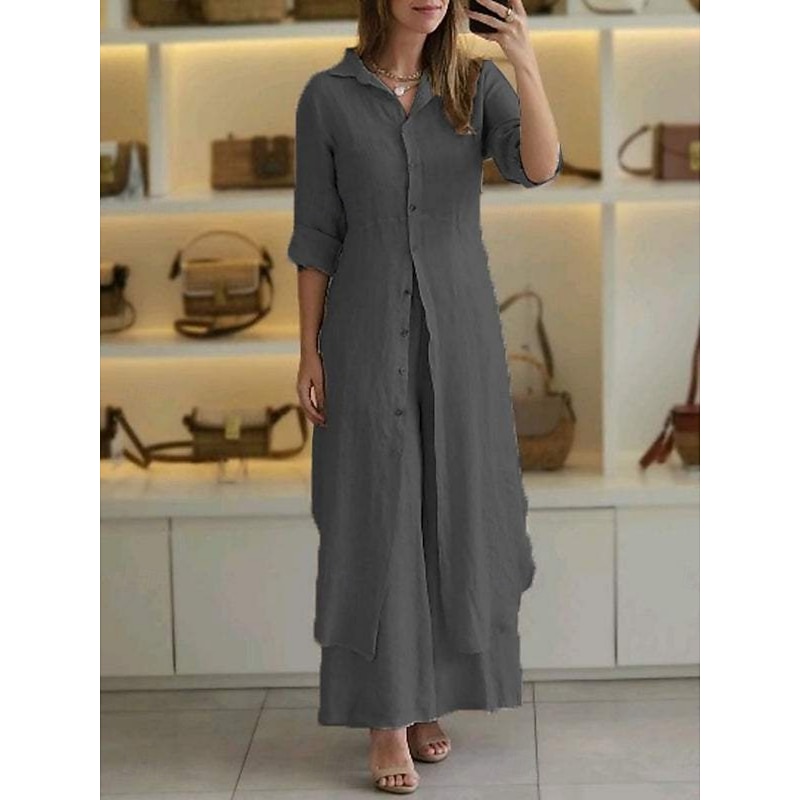 Women's Active Basic Cotton Linen Shirt Long Sleeve Shirt Collar Solid Color Casual Daily Black White Yellow Summer Regular Fit2