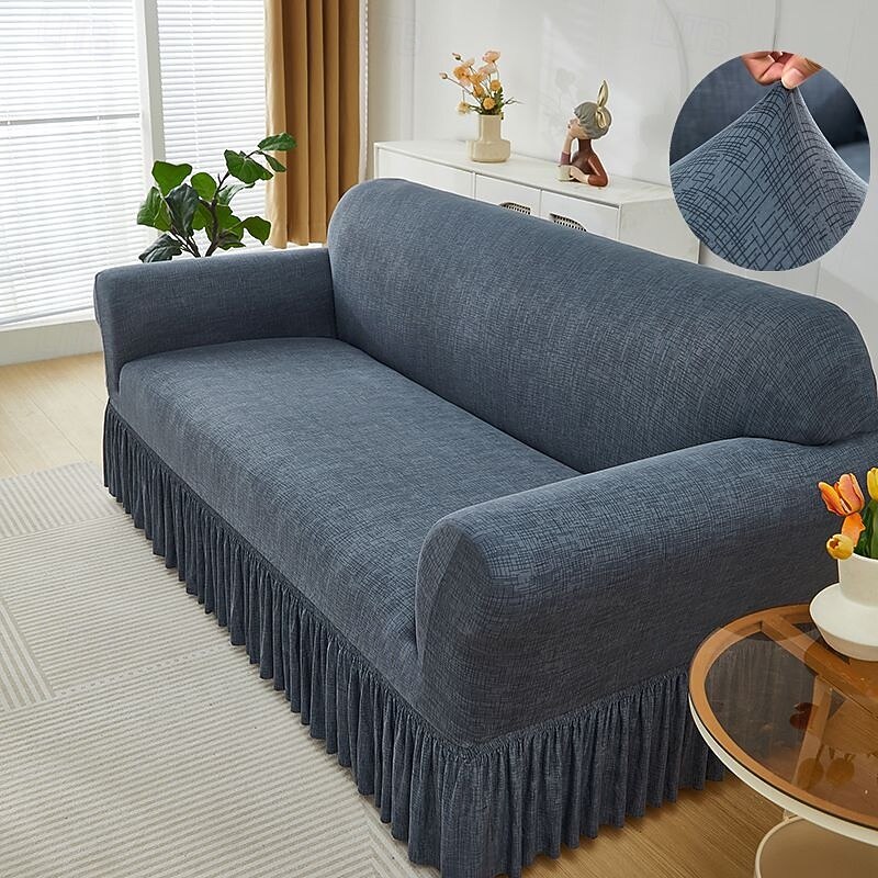 1PC Sofa Cover With Ruffle Details Fashionable Elastic Close Fitting Elastic Polyester Spandex Throw Style Sofa Cover Stretchable Machine Washable Reactive Printing - Suitable For Armchairs Doub