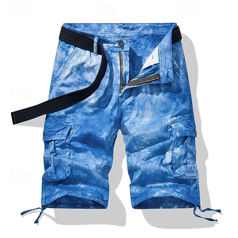 Men's Cargo Shorts Shorts Summer Shorts Leg Drawstring Flap Pocket Tie Dye Comfort Wearable Knee Length Outdoor Sport Daily Fashion Casual Black Royal Blue