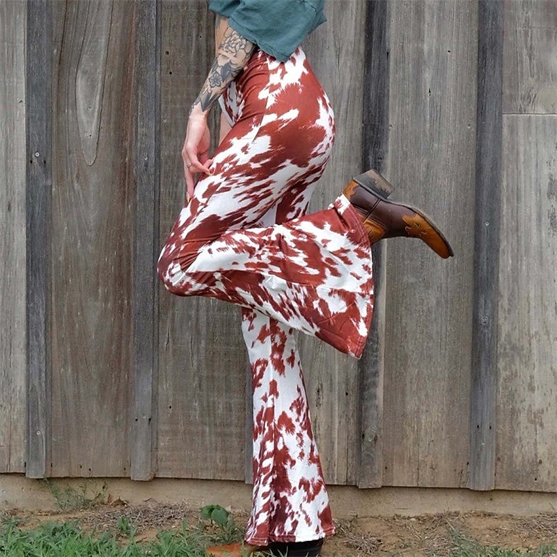 Retro Vintage Boho 1970s Bell Bottom Pants Flare Leggings Flared Trousers Hippie Disco High Waist Animal Fancy Dress Women's Halloween Carnival Vacation Music Festival Festival Adults' Pants
