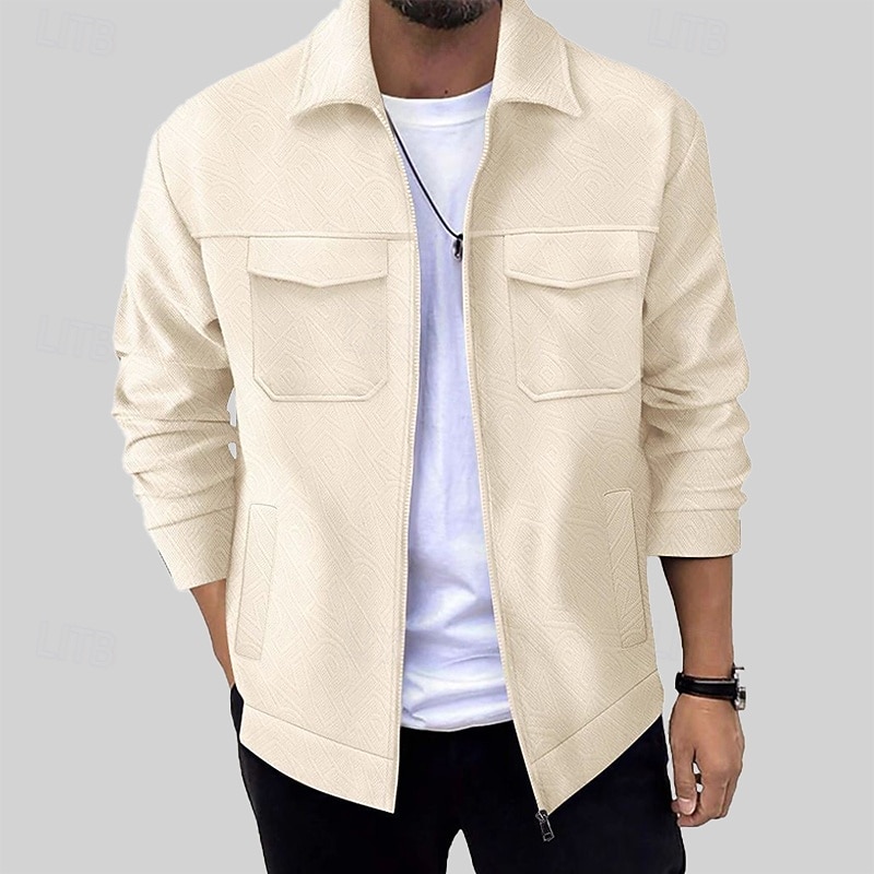 Men's Lightweight Jacket Shirt Jacket Transition Jacket Vacation Daily Warm Pocket Summer N / A Plain Fashion Classic Lapel Regular Black White Khaki Gray Jacket2