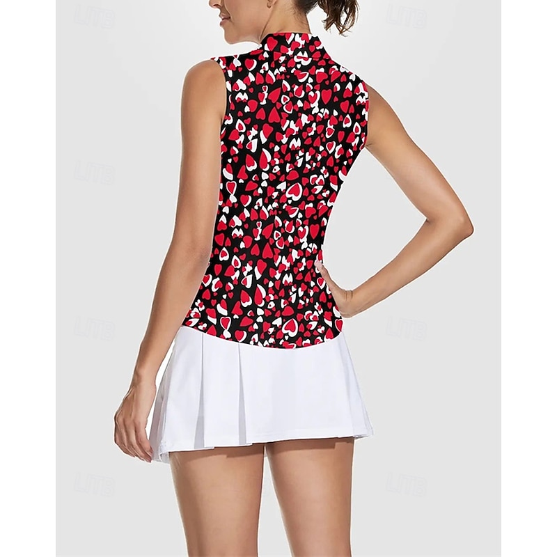 Women's Heart Tennis Shirt Sleeveless Print UPF50+ Quick Dry Tennis Golf Badminton Zip Collar Tee Tshirt Top Pink Red Royal Blue Tennis Clothing2