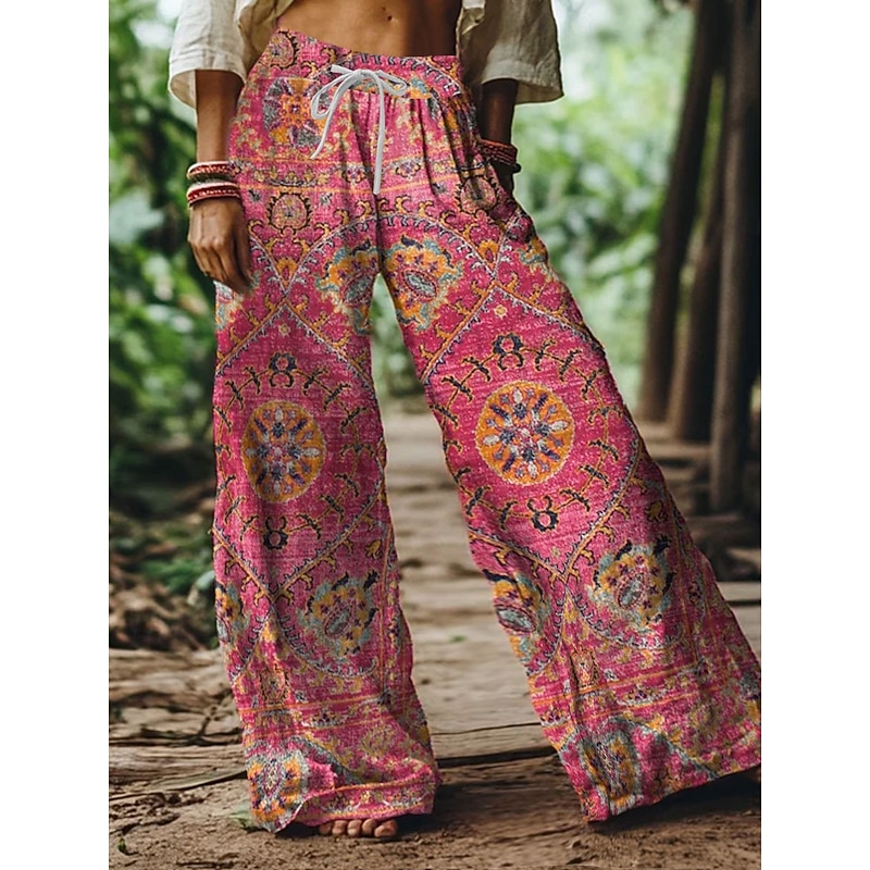 Women's Wide Leg Chinos Baggy Pants Vacation Vintage Fashion Full Length High Waist Floral Graphic Paisley Printing Soft Breathable Micro-elastic Formal Vacation Street Black Pink Blue Summer Spring