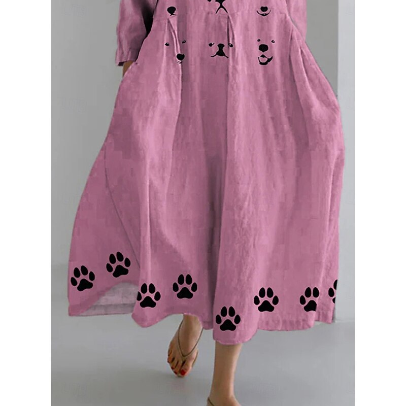 Women's Maxi Dress Sundress A Line Dress Summer Dress Vacation Casual Beach Daily Holiday Going out Loose Fit Graphic Animal Long Sleeve Crew Neck Boat Neck Pink Blue Brown Summer Spring3