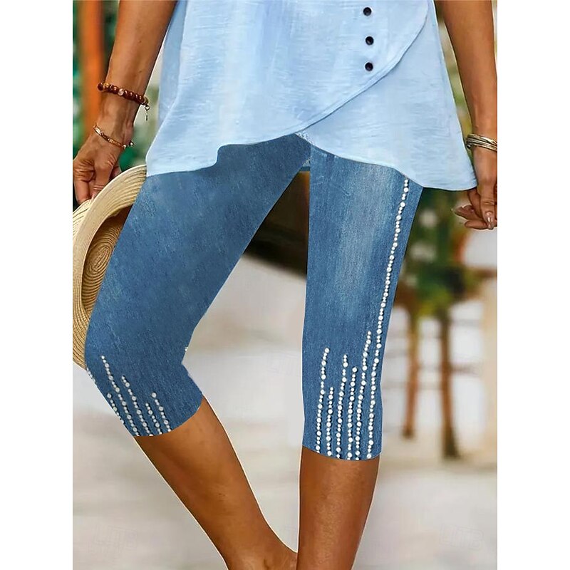 Women's Leggings Capri Pants High Elasticity Vacation Fashion Hawaiian Calf-Length Mid Waist Graphic Printing Breathable Soft Stretchy Vacation Casual Daily Robin's Egg Blue Blue Summer Spring3