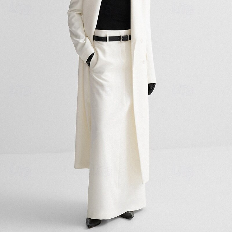 Women's Skirt Fashion Maxi Mid Rise Skirts Plain Split Ends Micro-elastic Vacation Street White Summer Polyester2