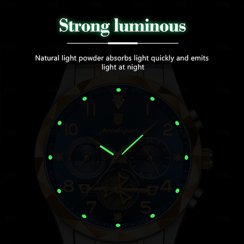 Luxury Men's Chronograph Watch – Waterproof Stainless Steel Quartz Wristwatch with Luminous Dial and Date Display4