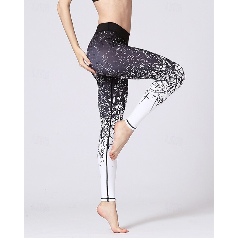 Women's Leggings Cozy Leggings Streetwear Casual Full Length Natural Floral Print Outdoor Comfortable Going out Casual Daily Weekend Black & White White-Blue Cream White Summer Regular Fit4