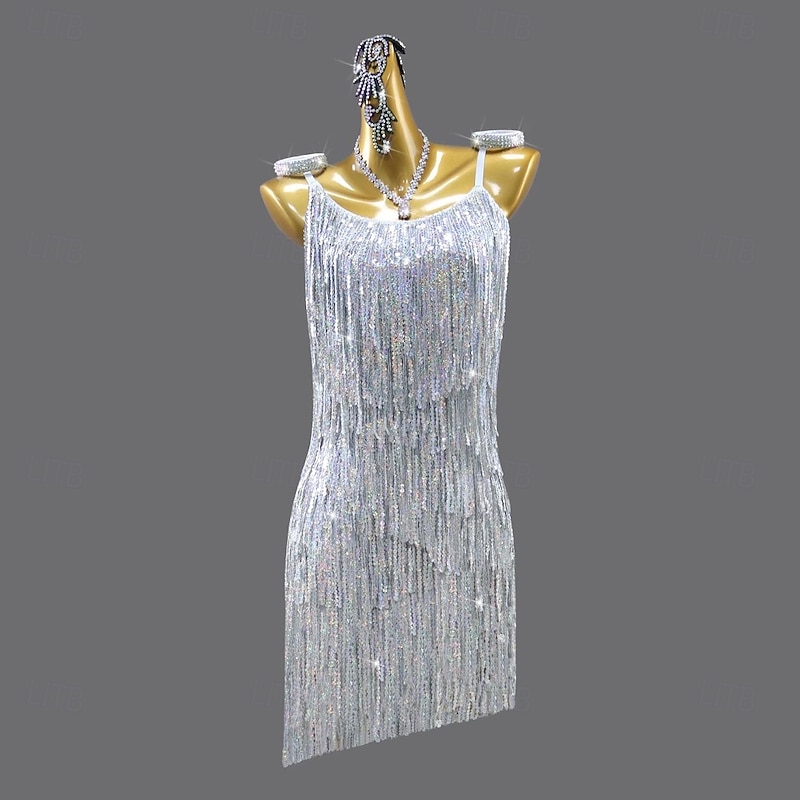 Latin Salsa Dance Dress Tassel Sequins Women's Rumba Chacha Performance Party Costume Sleeveless