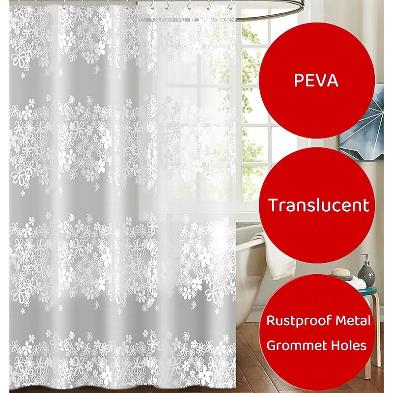 PEVA Shower Curtains, Water Resistant Bath Curtain for Bathroom Shower and Tub with Hooks Extra Long 240cm2
