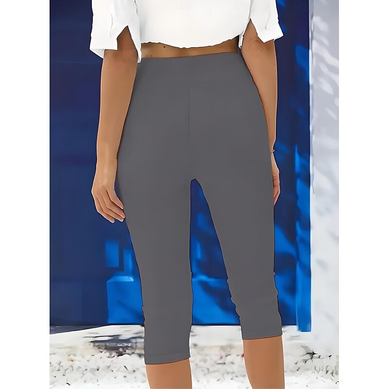 Women's Leggings Vacation Fashion Streetwear Capris High Waist Solid Color Printing Thermal Warm Soft Breathable Stretchy Outdoor Vacation Street Robin's Egg Blue Black White Fuchsia Summer Spring3