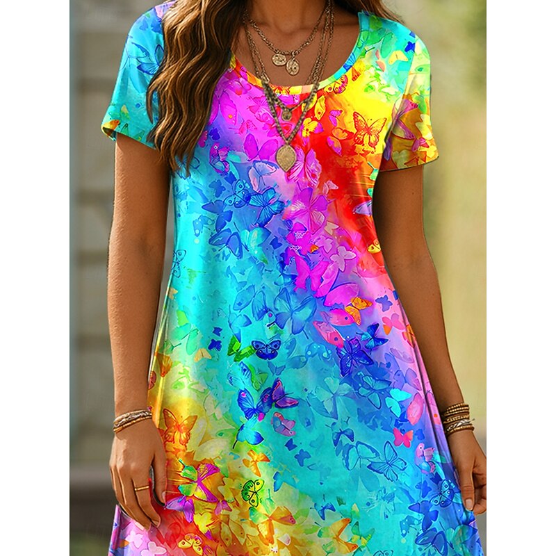 Women's Mini Dress T Shirt Dress Tee Dress A Line Dress Summer Dress Casual Daily Regular Fit Ombre Graphic Geometric Short Sleeve Crewneck Blue Purple Orange Summer Spring3