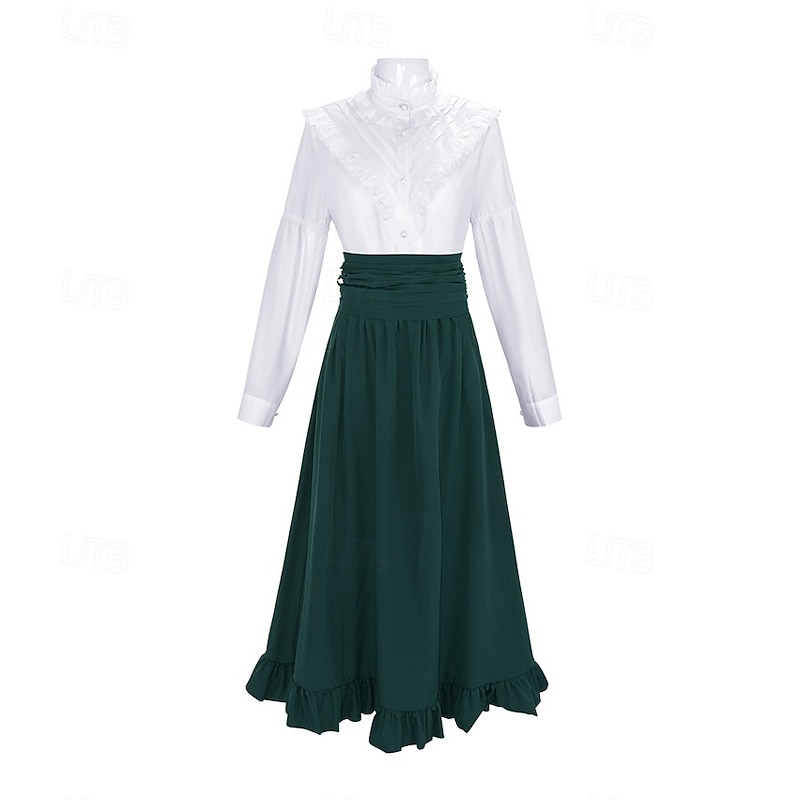 Victorian Renaissance Long Length Skirt Blouse / Shirt Cosplay Costume Normal Standing Collar Fancy Dress Women's Adults' Blouse Skirt3