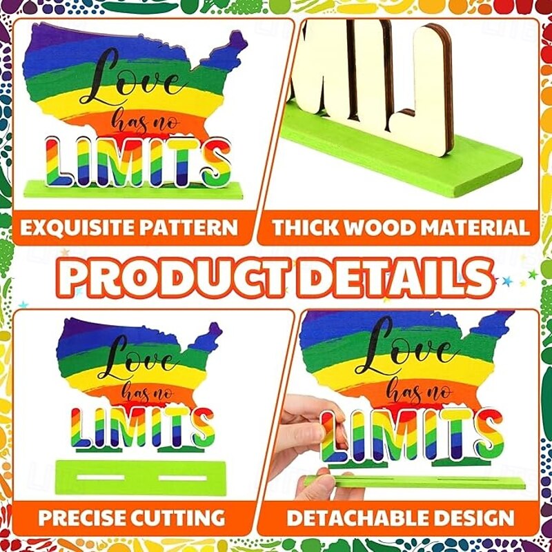 6 Pieces Pride Decorative Wooden Table Centerpieces, Love Is Love Table Decorations for Pride Month, Rainbow Theme LGBTQ Party Supplies, Perfect for Pride Celebration and Party Decor4