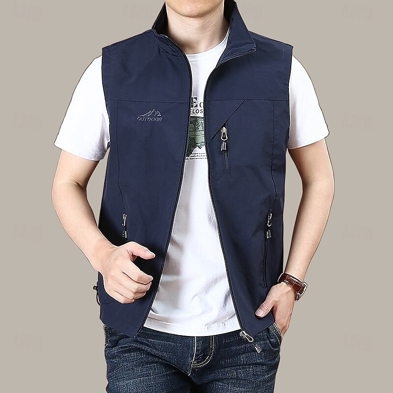 Men's Fishing Vest Hiking All Seasons Nylon Waterproof Quick Dry Solid Color Black Army Green Red Royal Blue Vest2