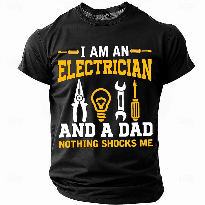 Men's Electrician Dad T-Shirt - Funny "Nothing Shocks Me" Punny Short Sleeve Graphic Tee4