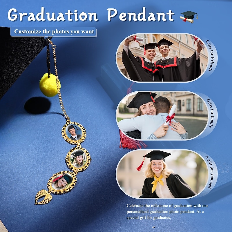 Personalized Graduation Tassel Photo Charm with Angel Wing Custom Graduation Gift, Gold Graduation Cap Pendant with Custom Photo, Aesthetic School Keepsake for Classmates, Friends, Family or Lover4