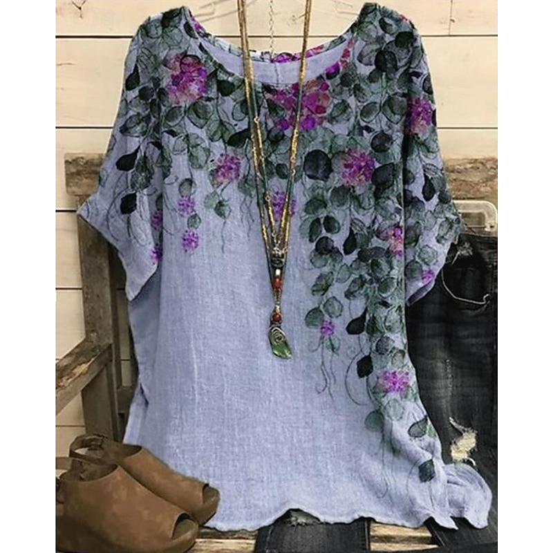 Women's Shirt T Shirt Tee Top Flowers Elegant Fashion Modern Short Sleeve Crew Neck Regular Tops Daily Weekend Print White Pink Blue Purple Green Summer3
