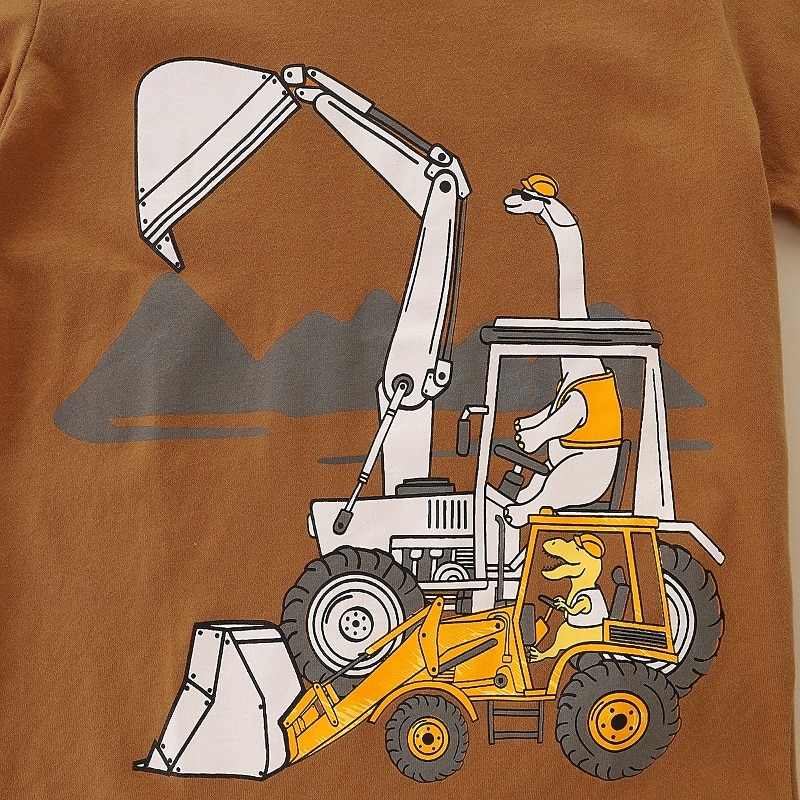 Kids Boys T shirt Tee Cartoon Short Sleeve Crewneck Children Top Outdoor Basic Summer Brown 4 years+4