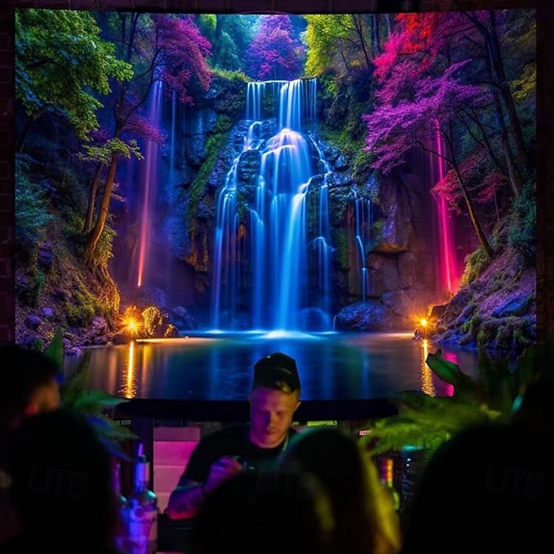 Blacklight Tapestry Glow in the Dark Glow Party UV Reactive Waterfall Trippy Mountain Misty Nature Landscape Hanging Tapestry Wall Art Mural for Living Room Bedroom2