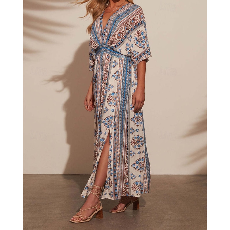 Women's Swimwear Cover Up Swimsuit Tropical Beach Wear Flower V Neck Short Sleeves Bathing Suits3