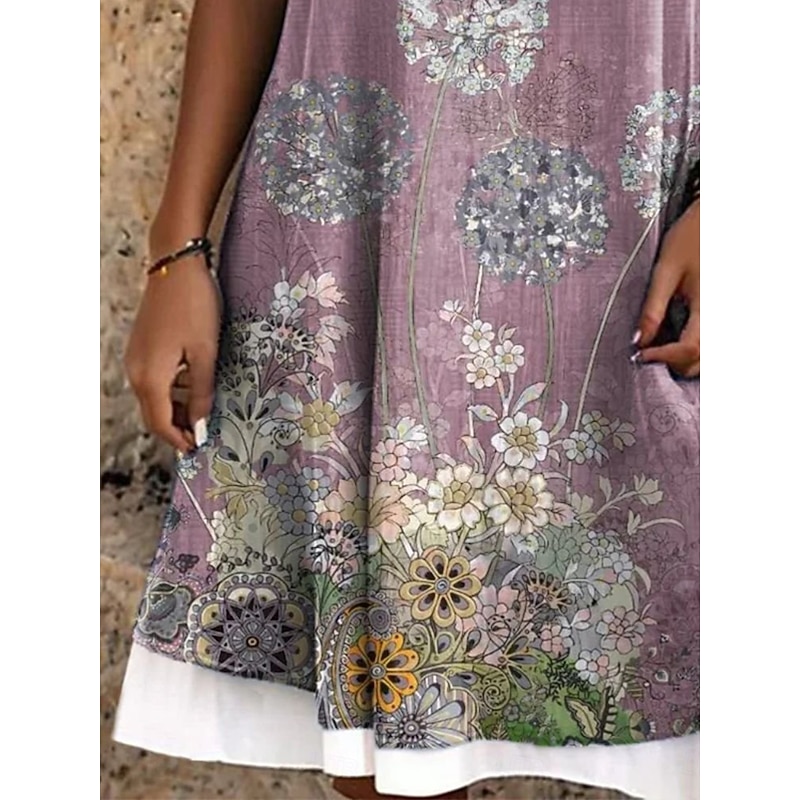 Women's Mini Dress T Shirt Dress Tee Dress Sundress A Line Dress Vacation Casual Boho Loose Fit Floral Graphic Sleeveless U Neck Scoop Neck Light Purple Summer Spring3