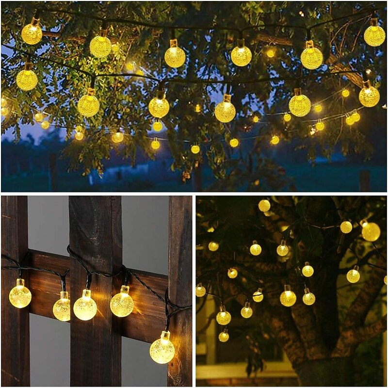 1 Pc Outdoor Solar String Lights Waterproof Bubble Ball Light 12M-100 LED Beads Courtyard Garden Lawn Terrace Balcony Villa Halloween Christmas Festival Wedding Decoration Light String 8 Functions3