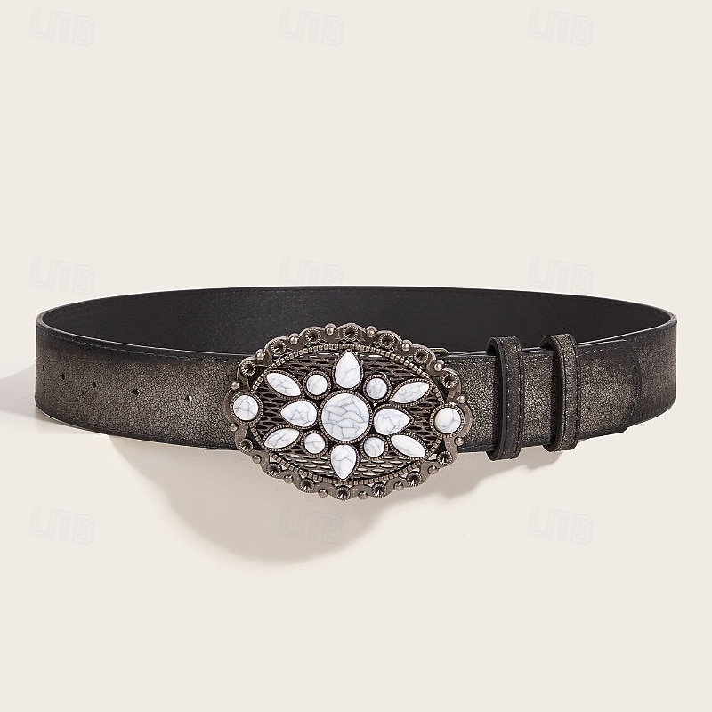 Women's Belt PU Black Gray Waist Belt Outdoor Weekend Floral4