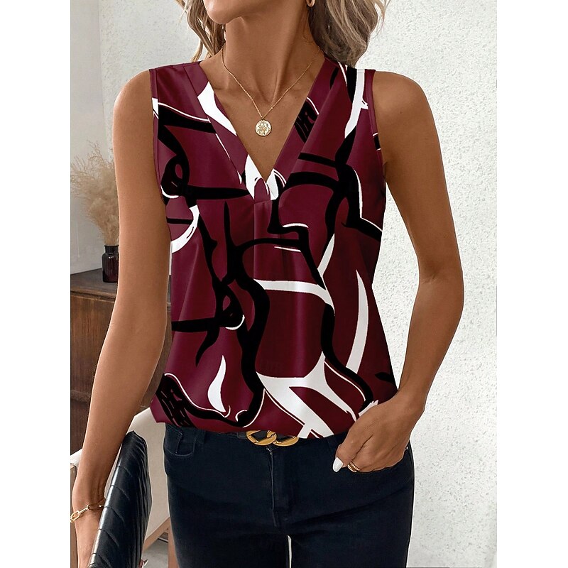 Women's Camisole Tank Top Graphic Geometric Stylish Casual Sleeveless V Neck Regular Tops Daily Print Wine Green Khaki Summer Spring4