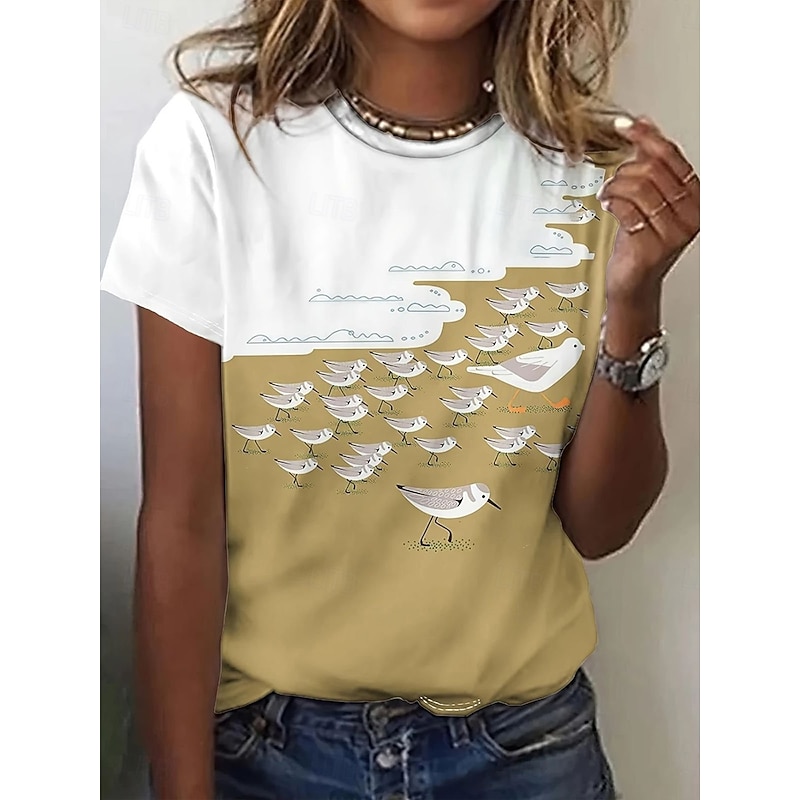 Women's T Shirt Graphic Animal Bird Vintage Stylish Classic Short Sleeve Crew Neck Round Neck Regular Tops Daily Weekend Print Khaki Summer Spring