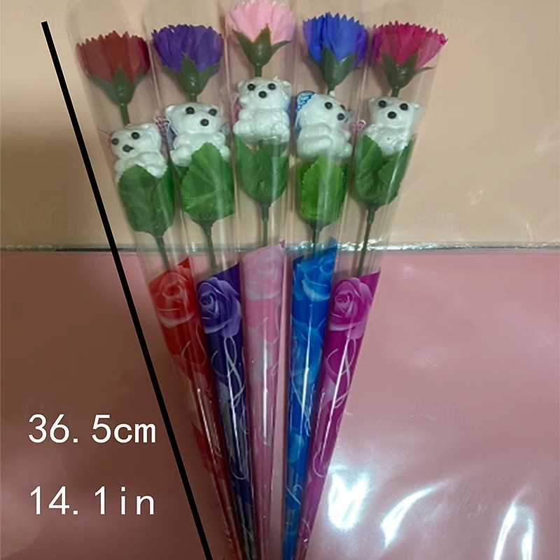 10pcs/5pcs/1pcLove Little Bear Rose Single Gift for Mom's Mother's Day Soap Flower Fragrant Soap Flower Single Carnation Soap Flower Little Bear Flower2