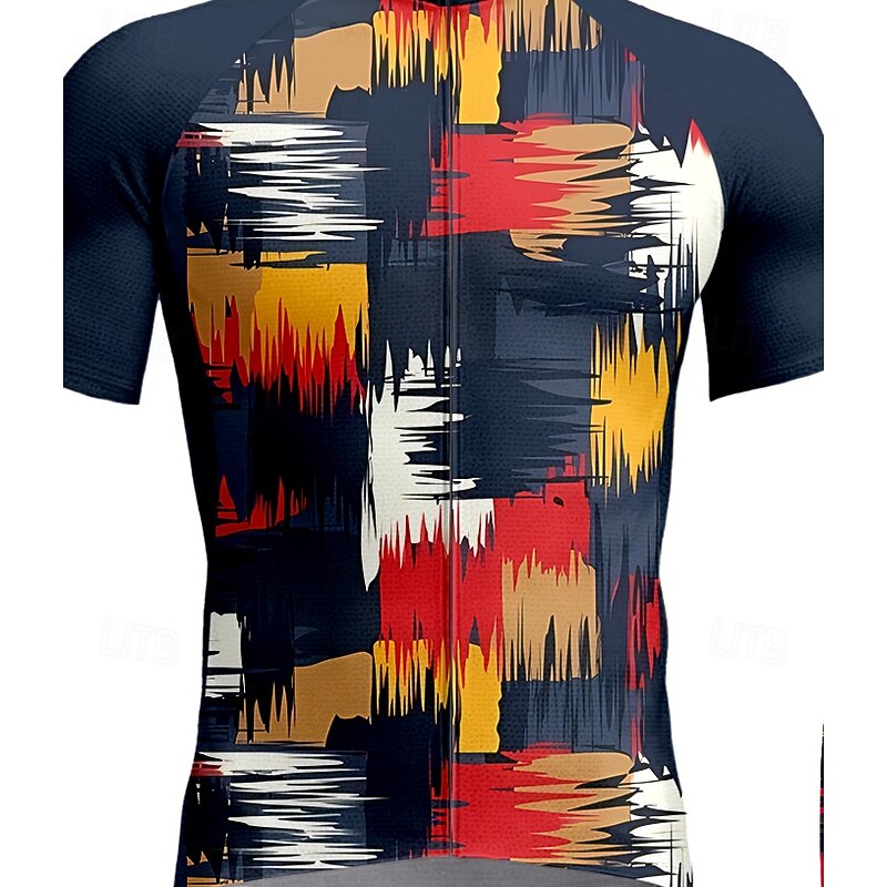 Men's Cycling Jersey with Bib Shorts Short Sleeve Navy Blue Bike Sports Graphic Plaid Checkered Camo / Camouflage Clothing Apparel3