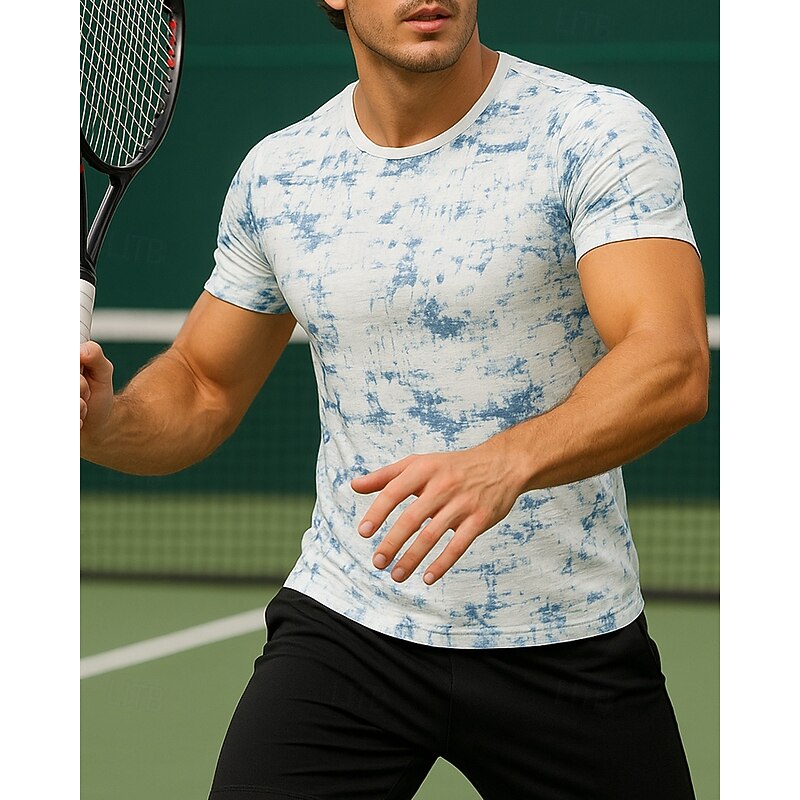 Men's Tie Dye Sport Shirt Tennis Shirt Tennis Tee Short Sleeves Sweat-Wicking Moisture Wicking Breathable Tennis Golf Pickleball Crew Neck Black White Green Tennis Clothing3