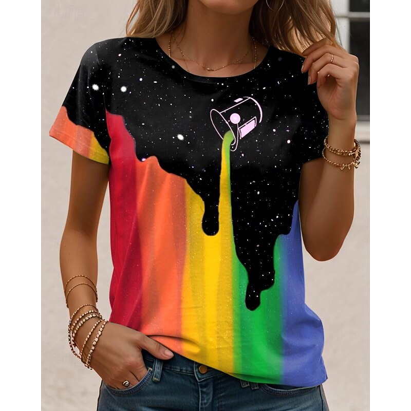 LGBT Pride Parade Pride Raindow Women's T Shirt Graphic Rainbow Vintage Stylish Classic Short Sleeve Crew Neck Round Neck Regular Tops Daily Print Black and White Black Rainbow Summer3