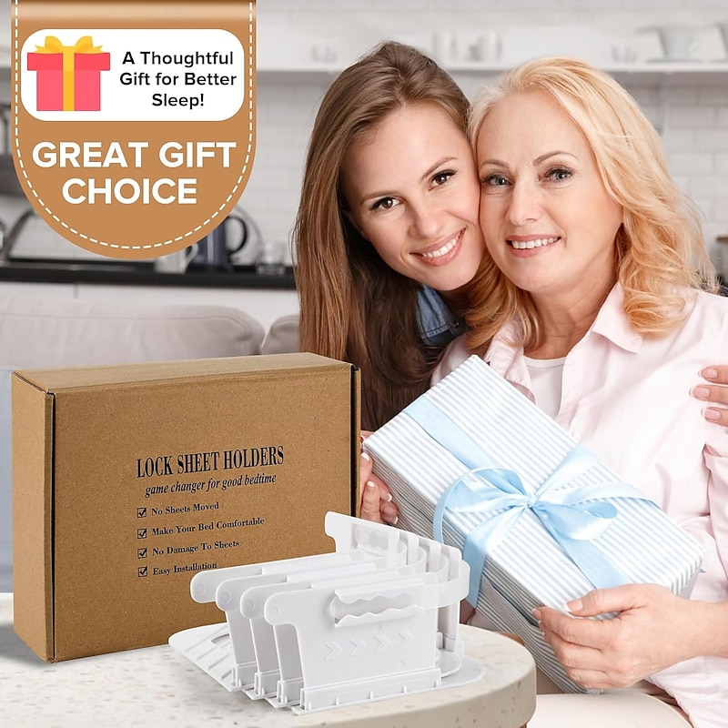 4-Pack Lock Bed Sheet Holders for Corners - Bed Sheet Holder Straps Fit for All Mattress Types, Fitted Sheet Holders Keep Sheets Firm & Tight, Easy Installation Sheet Clips, Stay3