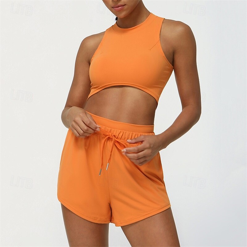 Women's Solid Colored Sports Set Tennis Set Two-piece Suit Sleeveless Wide Waistband Breathable Tennis Golf Pickleball Shorts Top Yellow Purple Tennis Clothing4