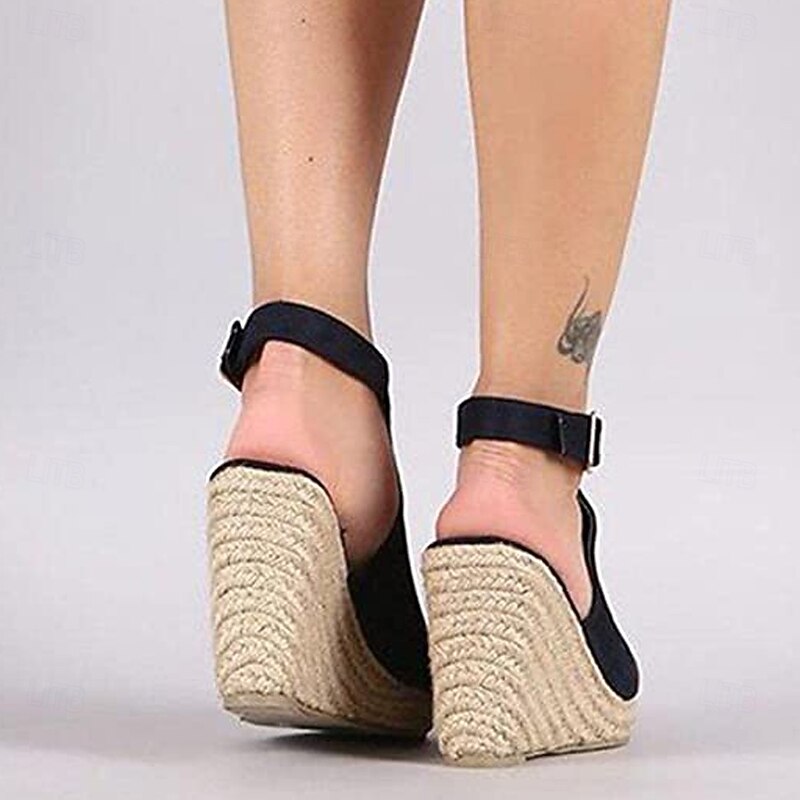 Women's Wedge Sandals Plus Size Outdoor Office Daily Solid Colored Summer Buckle Peep Toe Casual Minimalism Walking Nubuck Faux Suede Buckle Black Pink Blue2