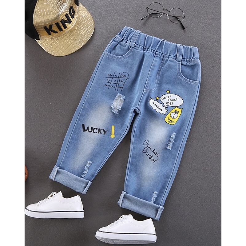 Kids Boys Pants Trousers Letter Breathable Soft Comfort Pants Outdoor Basic Navy Blue Royal Blue Blue Mid Waist
