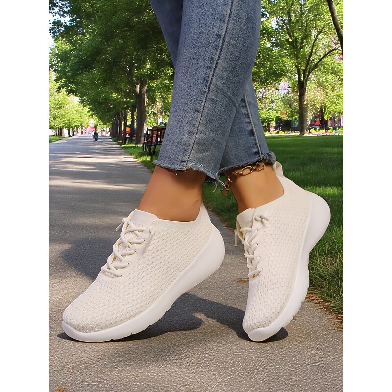 Women's Beige Lightweight Flyknit Walking Shoes with Soft Ergonomic Sole, Breathable Comfort for Commute, Park Jog and Daily Errands3