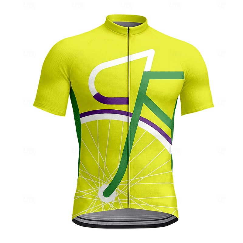 Men's Cycling Jersey Graphic Geometric Short Sleeve Bike Jersey Top with 3 Rear Pockets UV Resistant Quick Dry Front Zipper Reflective Strips Sports Yellow Clothing Apparel